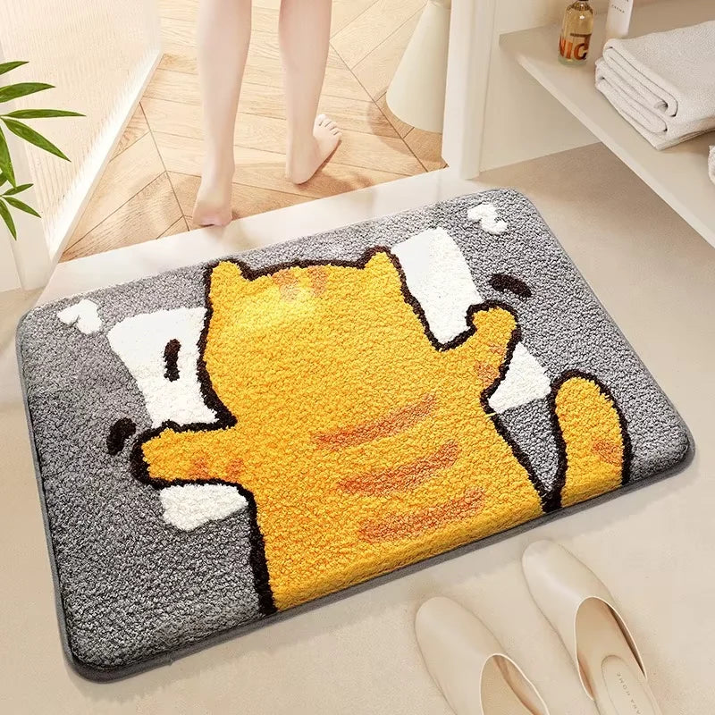 VIKAMA Alfombra de Baño Antideslizante con Diseño de Conejo, Alfombra Absorbente para Bañera, Felpudo Fácil de Limpiar y a Prueba de Polvo para Dormitorio