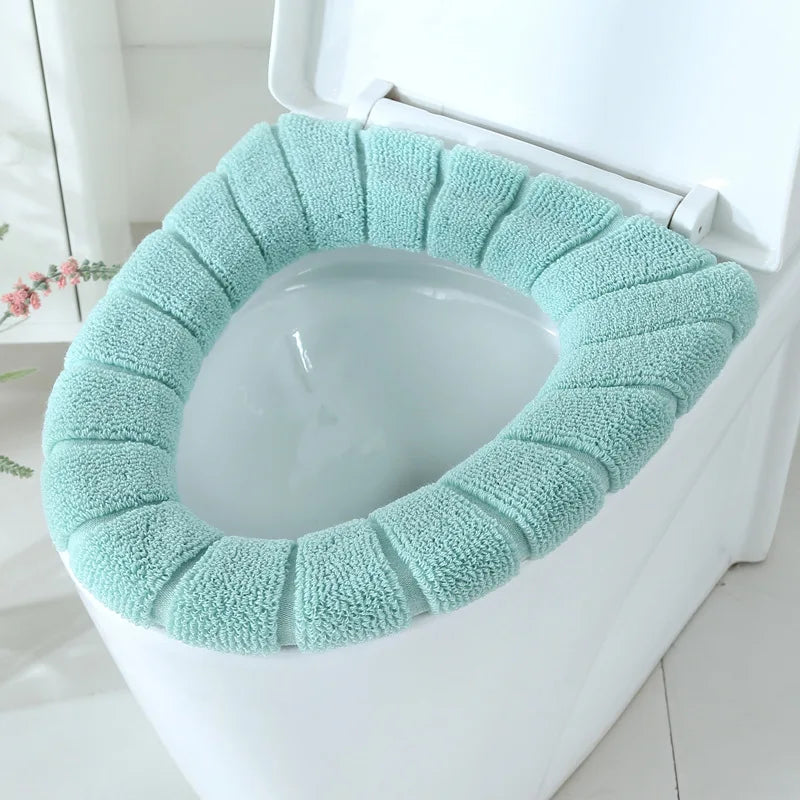 Funda de asiento de inodoro cálida de invierno, alfombrilla de inodoro para baño con asa, cojín grueso suave lavable, accesorios para calentador de inodoro