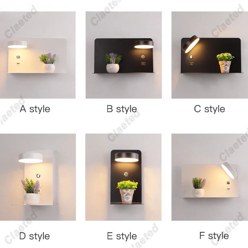 Appliques murales LED avec interrupteur et interface USB, luminaire de mode blanc noir, éclairage de couloir, luminaire d'art, Wandlamp