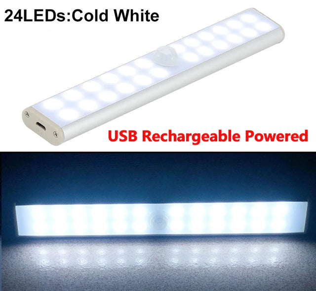 LED Under Cabinet Night Light Motion Sensor Closet Light Kitchen Bedroom Lighting Wall Lamp With Magnetic Strip USB Rechargeable
