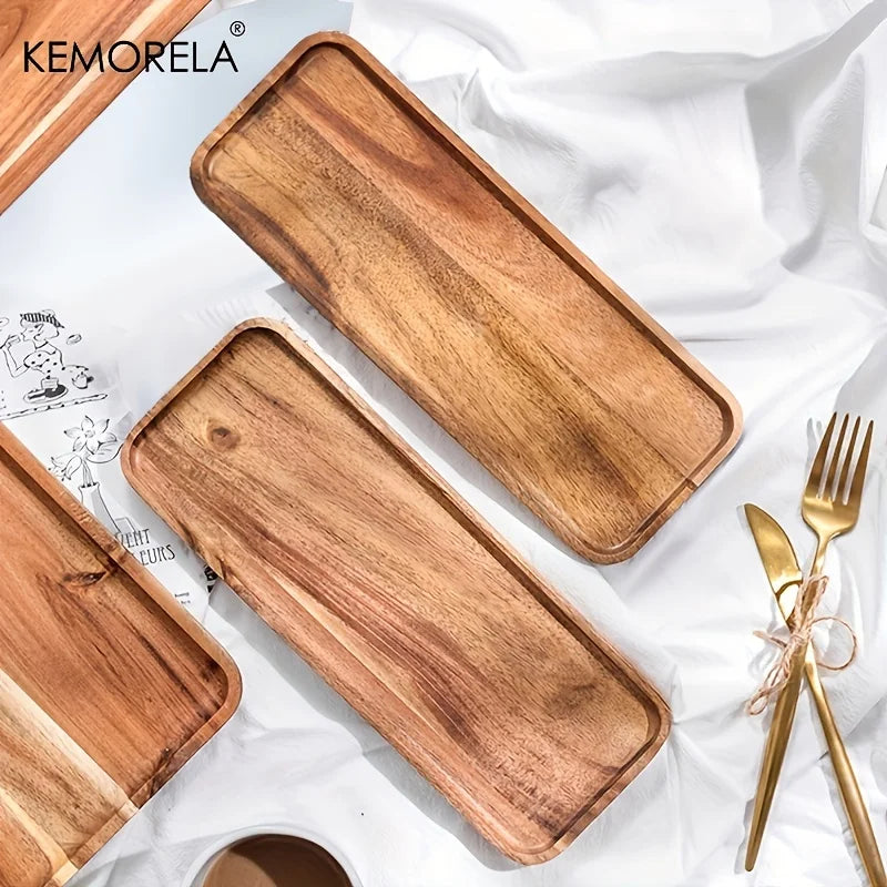 KEMORELA 1PCS Plateau à café en bois d'acacia Plateau alimentaire pour tasses Plateaux décoratifs en bois Plateau à dessert en bambou Plateau à thé Gongfu