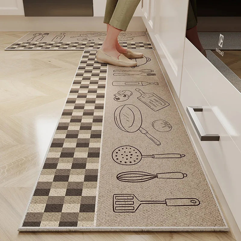 VIKAMA Alfombra de cocina de terciopelo de cristal de 1/2 pieza con diseño de dibujos animados, fácil de manejar, larga, resistente a la suciedad y antideslizante