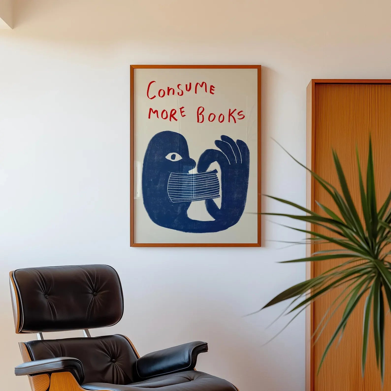 Décoration murale rétro en forme de livre, cadeau pour les amoureux des livres, impression murale d'illustration dessinée à la main, "Consommez plus de livres", impression, littérature sympa.
