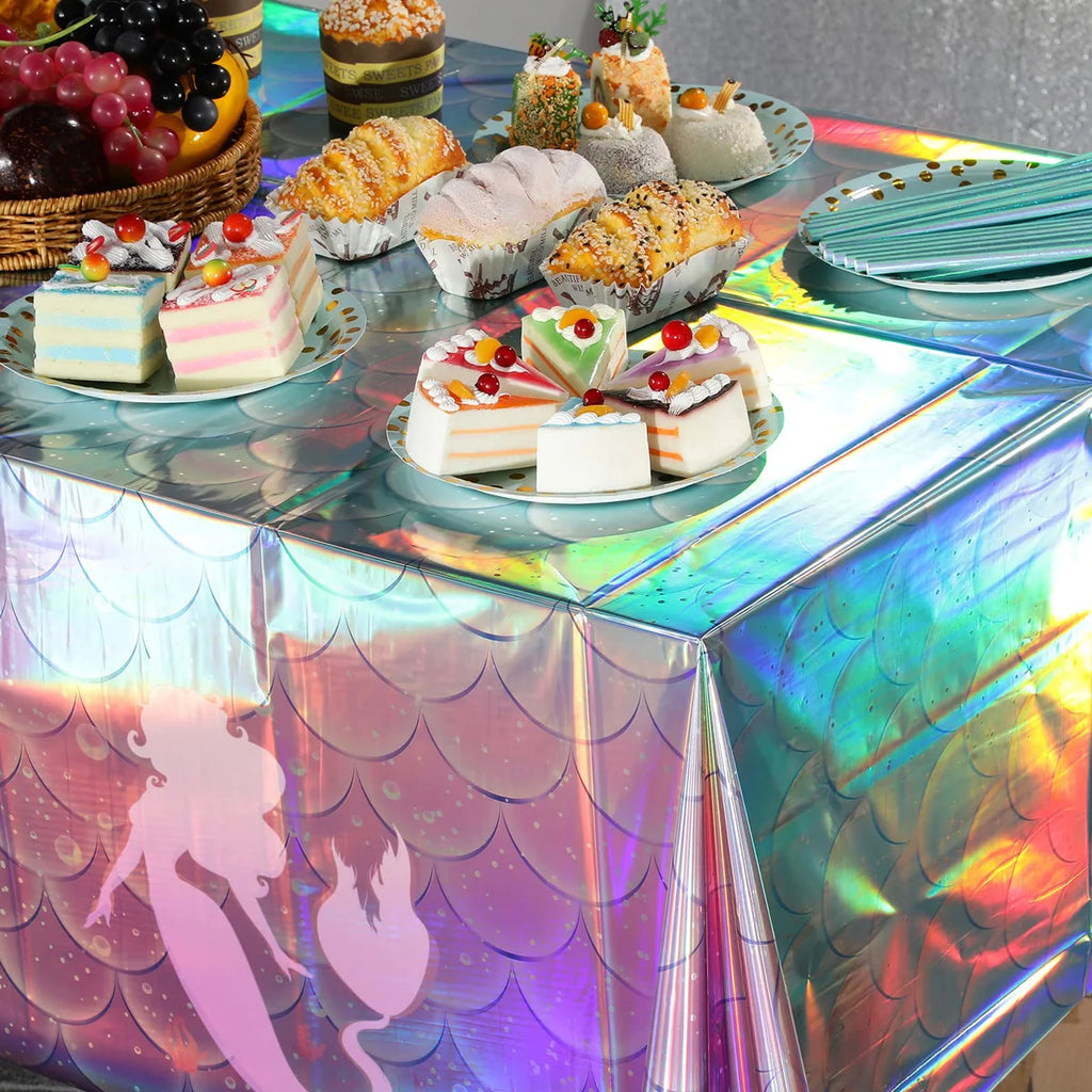 Mantel desechable La Sirenita Decoración de fiesta de cumpleaños de sirena Primer cumpleaños de niña Fiesta bajo el mar Decoración de baby shower