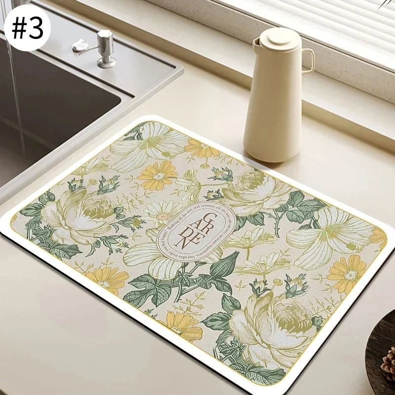 VIKAMA Mantel Individual Súper Absorbente de Mármol Negro para Secar Platos, Alfombrilla Antideslizante para Botellas de Cocina, Vajilla de Lujo para Tetera, Bar, Mostrador
