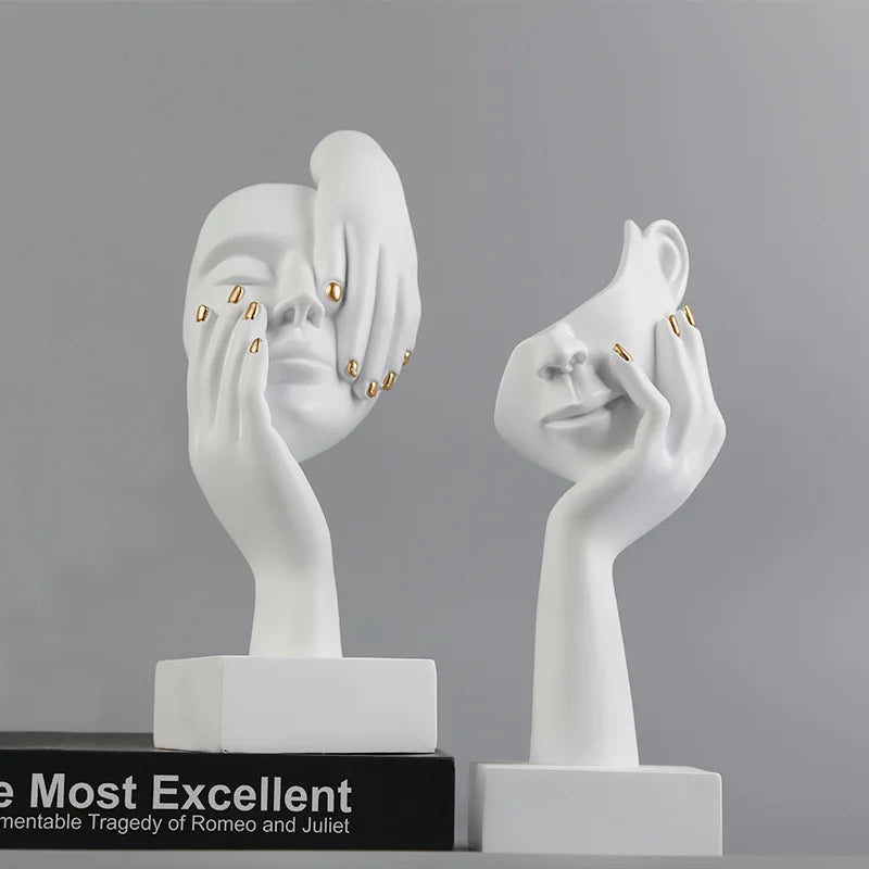 Escultura de cara abstracta de 27 cm, de resina, pensador, figuras para escritorio, oficina, sala de estar, mesa, colección, decoración de figuritas.