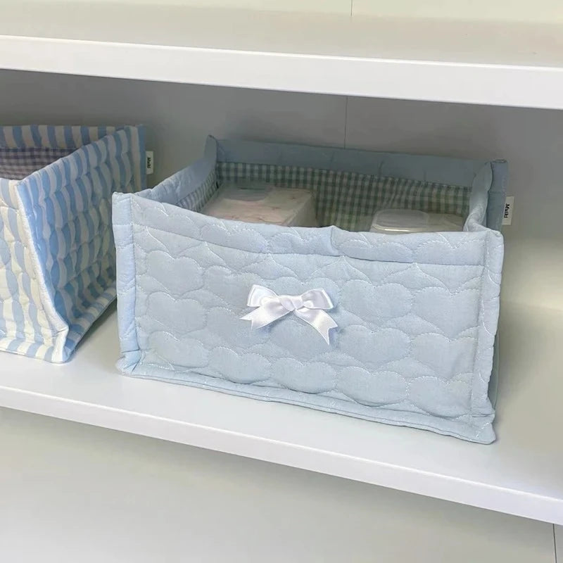 Cesta de almacenamiento cuadrada con encaje y flores, organizador de escritorio, cesta de almacenamiento acolchada coreana, bonita cesta de almacenamiento, decoración del hogar