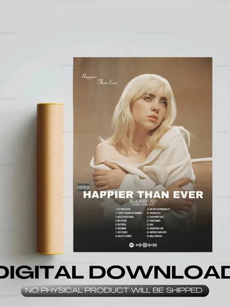 Álbum de Rap Happier Than Ever Póster Estético Rapper Hip Hop Rock Lienzo Decoración de Pared Ideal para Decoración de Habitaciones