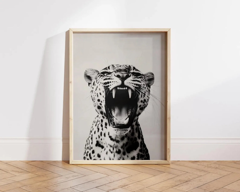 Lámina de Arte de Pared con Estilo Moderno - Impresión de Leopardo Rugiente de Moda - Blanco y Negro - Decoración del Hogar - Arte de Pared para Imprimir Descarga Digital