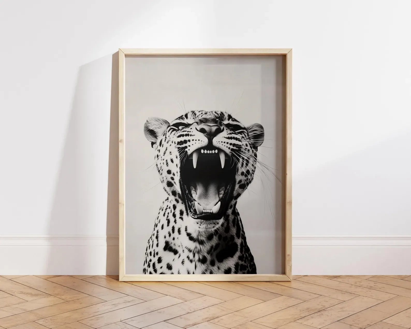 Lámina de Arte de Pared con Estilo Moderno - Impresión de Leopardo Rugiente de Moda - Blanco y Negro - Decoración del Hogar - Arte de Pared para Imprimir Descarga Digital