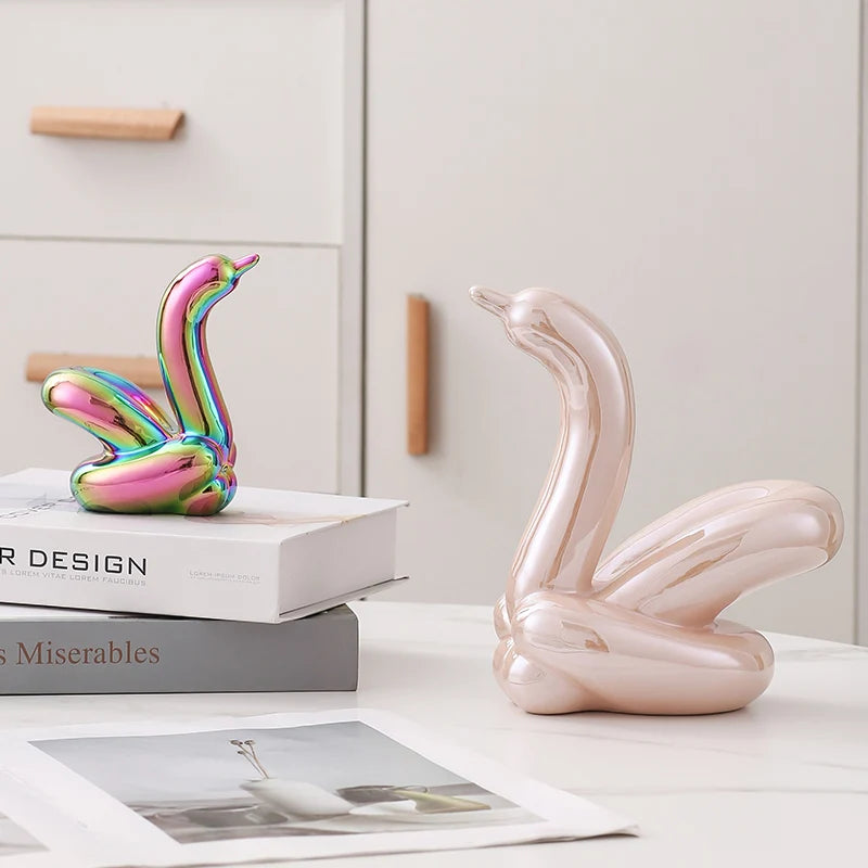 Sculpture cygne en céramique nordique, figurine décorative animale, décoration d'intérieur, accessoire de chambre, article décoratif cygnes
