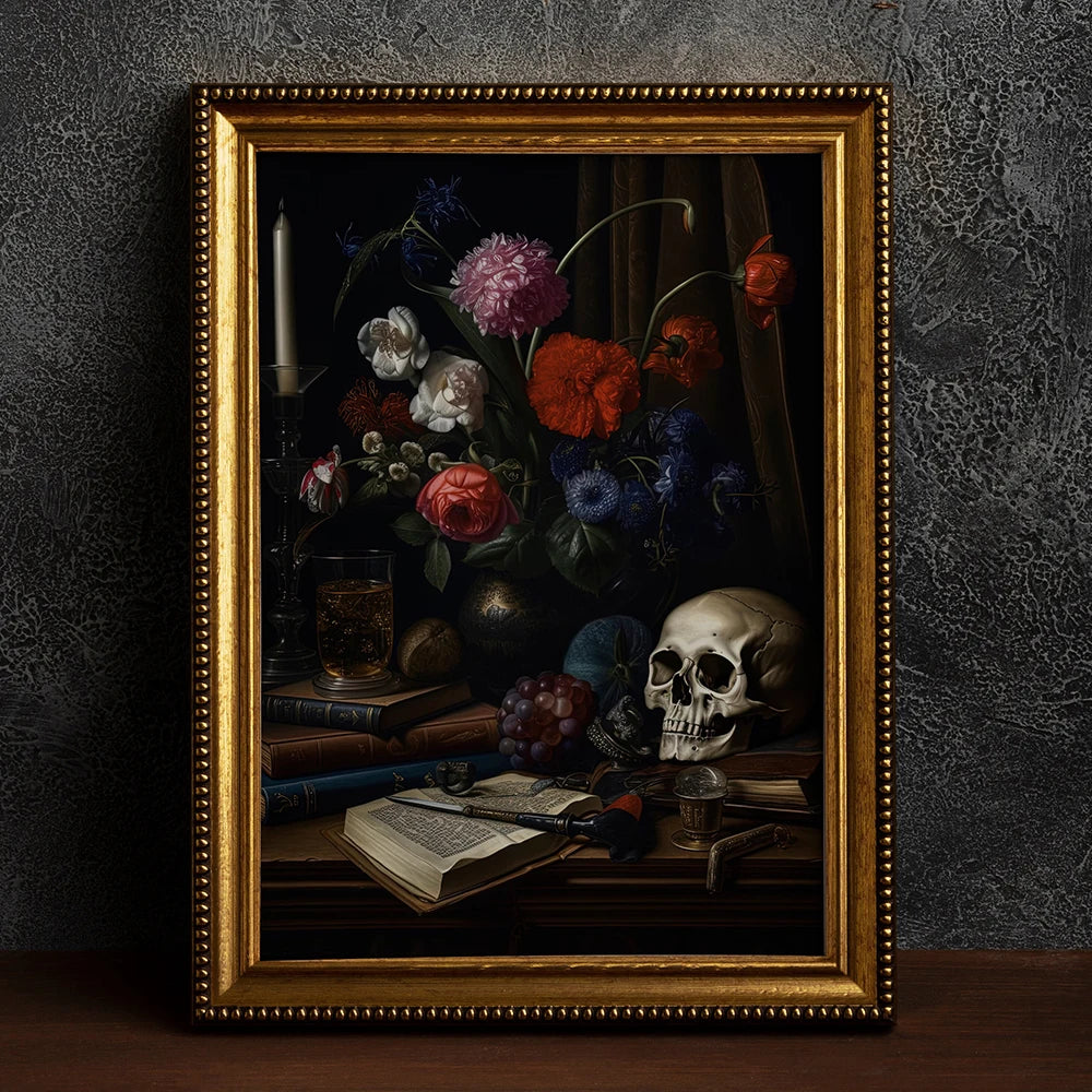 Rétro Corbeau Sorcière Chauve-souris Crâne Academia Sombre Gothique Victorien Tableau Mural sur Toile Affiche Imprimée Cadeaux d'Halloween Décoration de Chambre