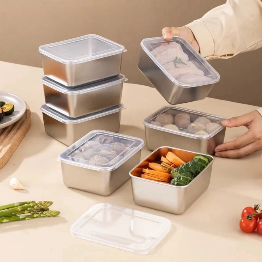 Récipient alimentaire rectangulaire en acier inoxydable pour conserver la fraîcheur, boîte de rangement pour pique-nique, boîte à bento, réfrigérateur, congélateur, assiette de restaurant