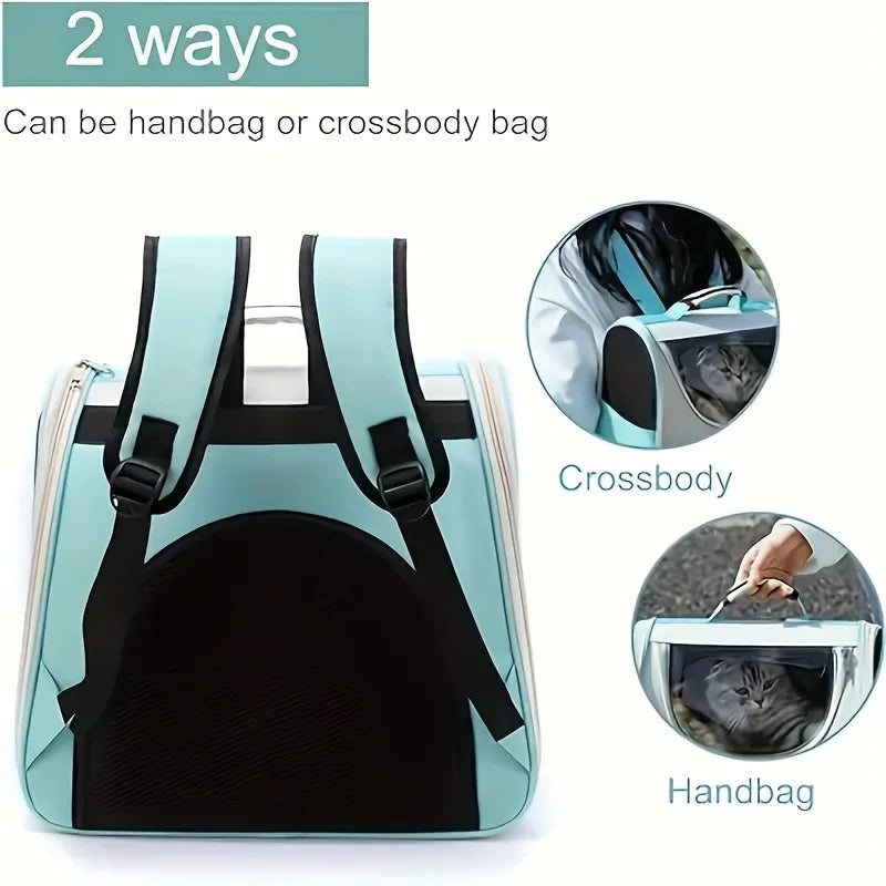 Grand sac à dos pliable pour animaux de compagnie, avec fermeture éclair, poignée et aération en filet, parfait pour les voyages des chats et petits chiens