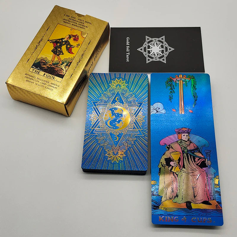 Jeu de société de cartes oracle de tarot de luxe en feuille d'or à bon rapport qualité-prix, avec un bel emballage en plastique, pour débutants