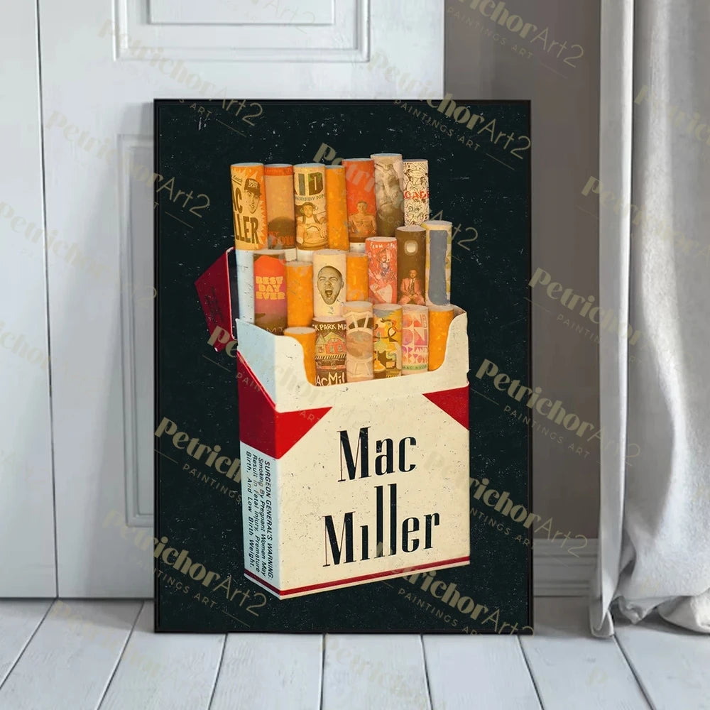 Moderne Mac Miller Paquet de Cigarettes Discographie Rétro Art Mural Impressions sur Toile Peinture Affiches Photos pour Salon Décoration Intérieure