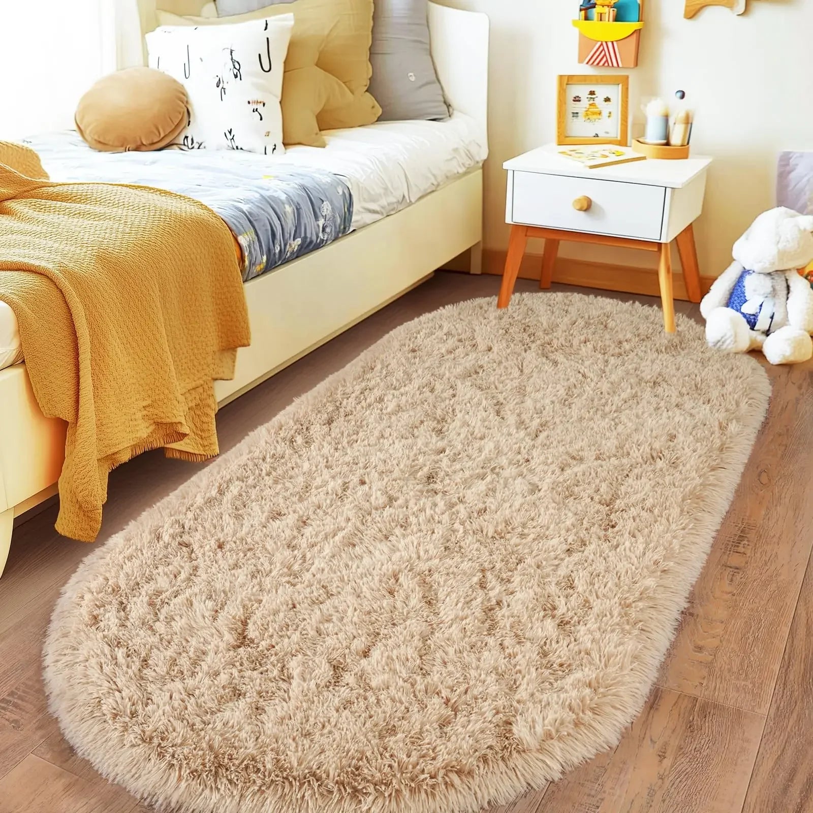 VIKAMA Alfombra de Lana Sencilla y Suave, Alfombra Suave y Esponjosa para Mesita de Noche de Dormitorio, Alfombra para Piso de Habitación Infantil, Decoración del Hogar