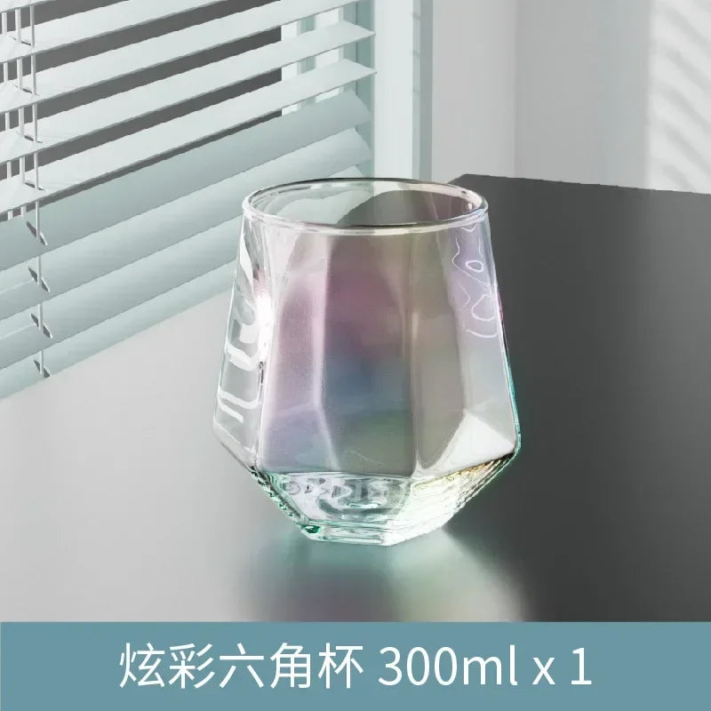 Vaso de whisky transparente hexagonal doméstico de cristal con borde dorado estilo europeo, vaso de vino extranjero hexagonal