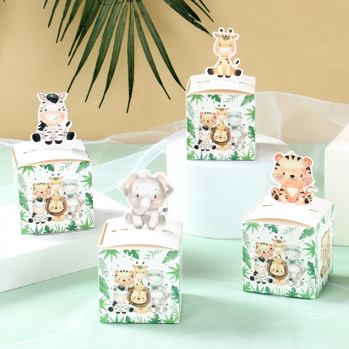 Boîtes à Bonbons Animaux de la Jungle Décoration de Fête d'Anniversaire Safari Boîte d'Emballage Cadeau pour Enfants Wild One Baby Shower Fournitures de Décoration Boîte Sac