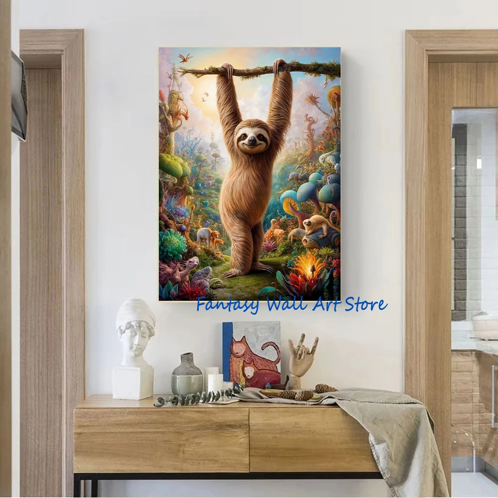 Safari Surrealista Animales Salvajes Cartel Animal Espiritual Estética de Pared Mundo Surrealista León Elefante Tigre Conejo Zorro Impresiones en Lienzo