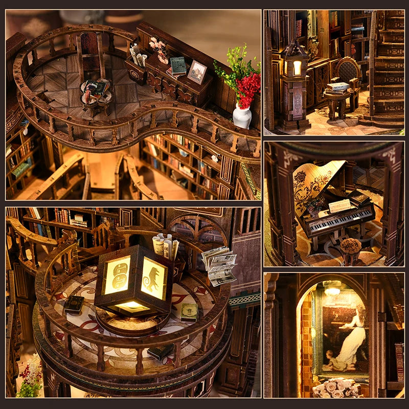DIY Dream Study Book Nook - Wooden 3D Puzzle Bookend Kit, Creative Handmade Bookshelf Insert Model House Gift