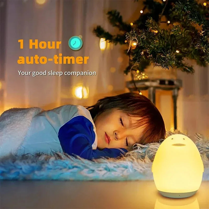 Lampe de nuit colorée RVB en forme d'œuf de pingouin, en silicone, veilleuse pour bébé, changement de couleur par tapotement, rechargeable par USB, pour chambre à coucher, chevet