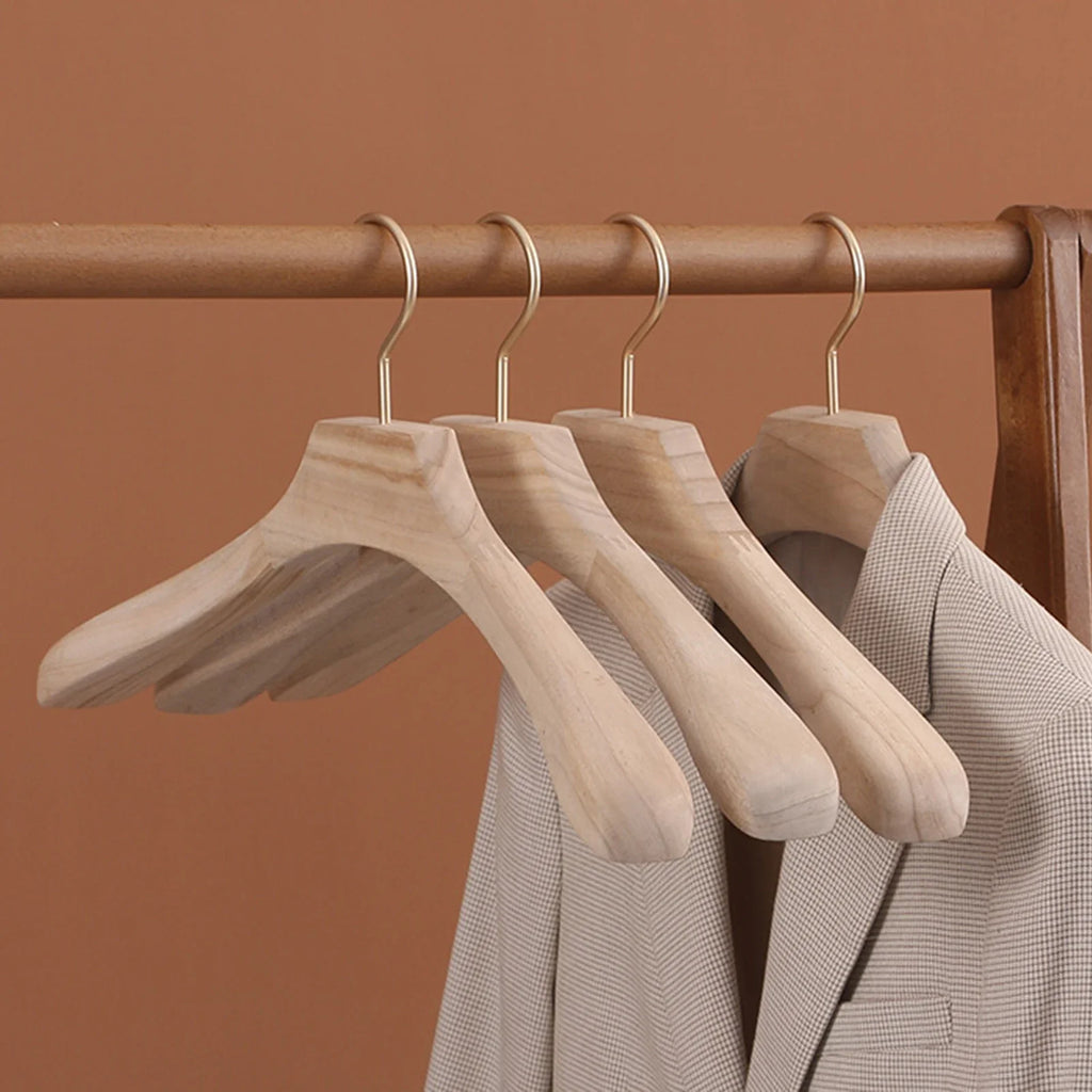 1 unidad Percha de madera de alcanfor natural para armario, ropa, traje de hombro ancho, colgador de ropa antideslizante 43x3cm