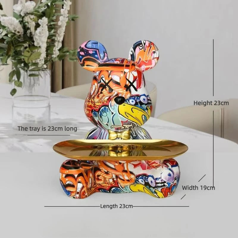 Estatua de Resina Abstracta de Oso Graffiti Colorido y Moderno Organizador de Escritorio con Forma de Animal de Garabato Lindo para Adornos de Oficina en Casa