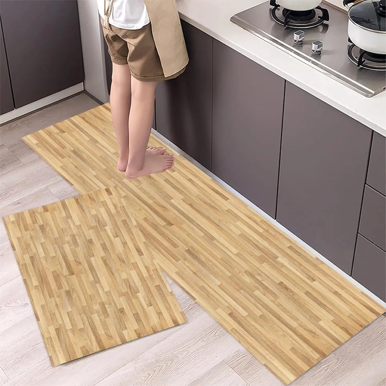 VIKAMA 1/2 PIEZAS Tapete de Cocina de Madera Vintage Cómodo Antideslizante Alfombra de Área Interior Tapete para Pies Decoración del Hogar Lavandería Balcón
