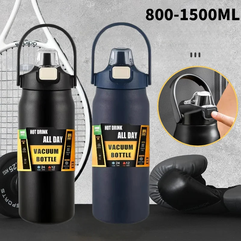 800-1500ML Vaso Térmico de Acero Inoxidable 304 Botella Termo Exterior Taza Portátil Botellas de Vacío Frío y Caliente Botella de Agua con Pajita