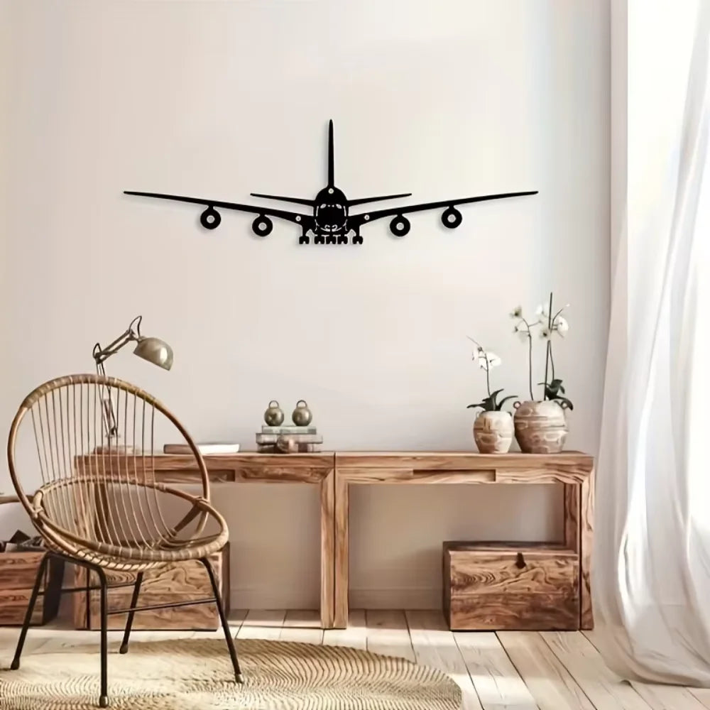 Un cuadro de pared de metal - Diseño de avión Boeing - 15,75 x 4,72 pulgadas - Ideal para la decoración de escenas y como acento metálico elegante
