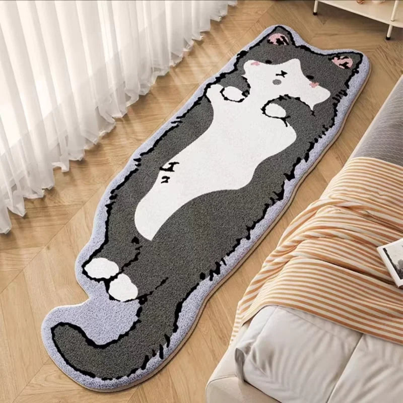 Vikama Cat Alfombra Larga Divertida Mullida Alfombras de Cabecera Tapete de Piso Sala de Estar Alfombra de Habitación Infantil Lavable Antideslizante Decoración del Hogar