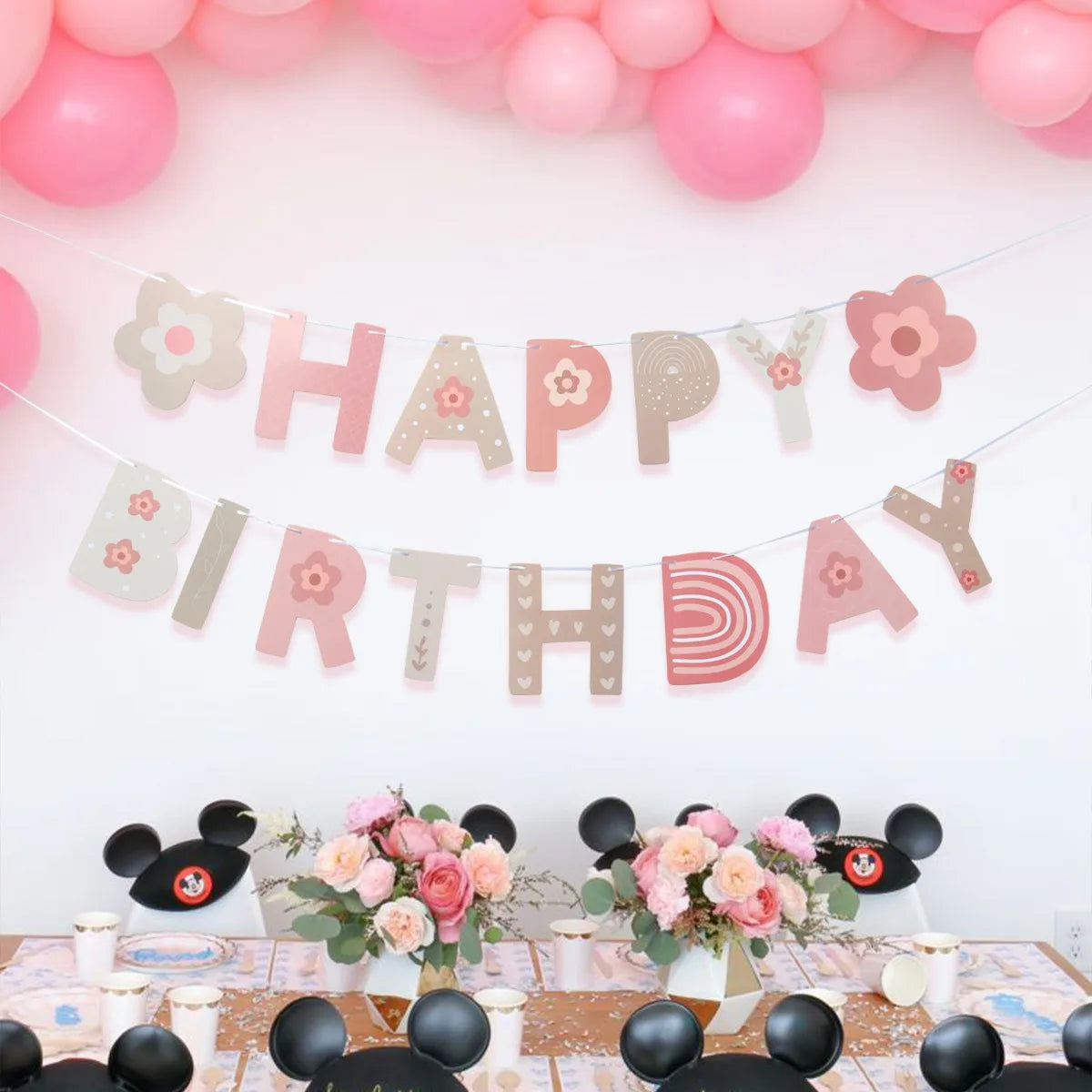 INS Bohemio Boho Arco Iris Pancarta de Papel Feliz Cumpleaños Decoraciones Fiesta Niña Niños Baby Shower 1er Cumpleaños Suministros Bandera Colgante
