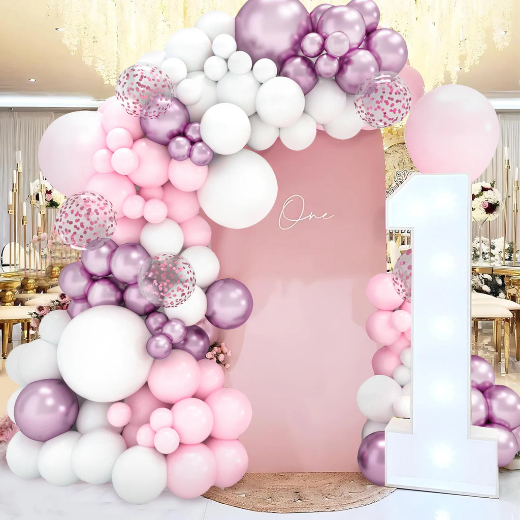 Kit de arco de guirnalda de globos blancos y rosas para boda, fiesta de cumpleaños, decoración, niña, baby shower, suministros de fiesta, globos de látex de confeti