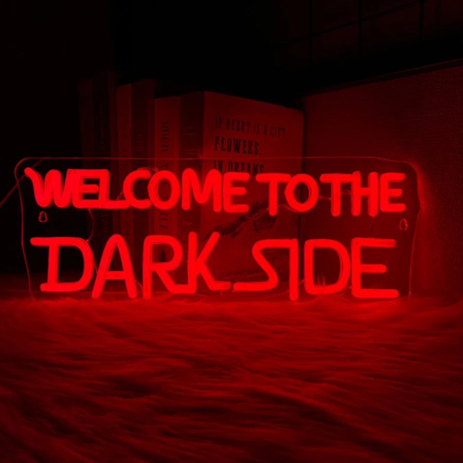 Letrero de neón "Welcome To The Dark Side", icono de lámpara de letras con alimentación USB, utilizado para dormitorio, sala de juegos, casa embrujada, decoración de Halloween.