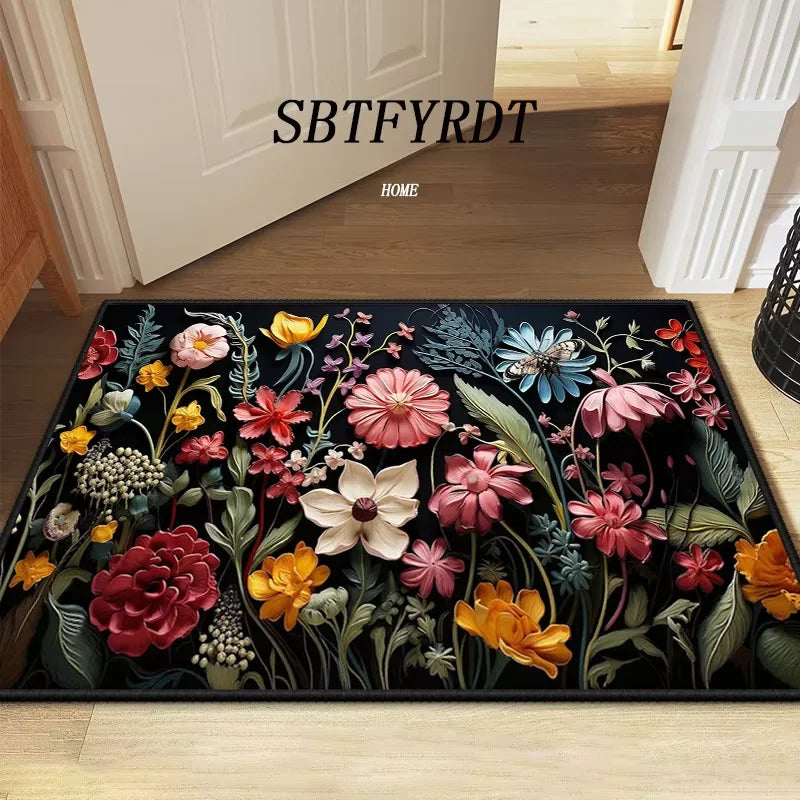 VIKAMA Hermosa alfombra de puerta con diseño de flores, alfombra de exterior, felpudo de bienvenida, alfombra suave para sala de estar, alfombra suave para dormitorio, decoración del hogar
