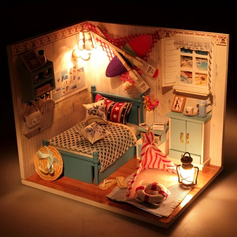 1 unidad, casa de muñecas de madera DIY, kit de modelo de montaje, rompecabezas 3D, regalos de cumpleaños y Navidad para adolescentes y adultos, micro modelo de decoración del hogar