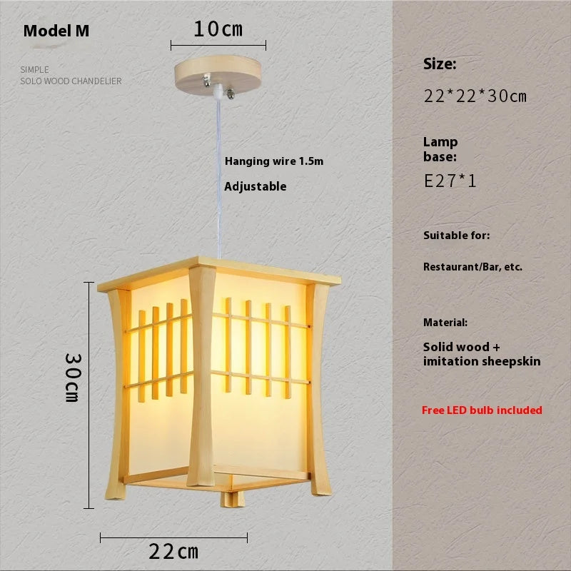 Plafonnier Suspendu en Bois Massif pour Salon Salle à Manger Cuisine Homestay Style Japonais Lampe Suspendue Décoration Artistique E27