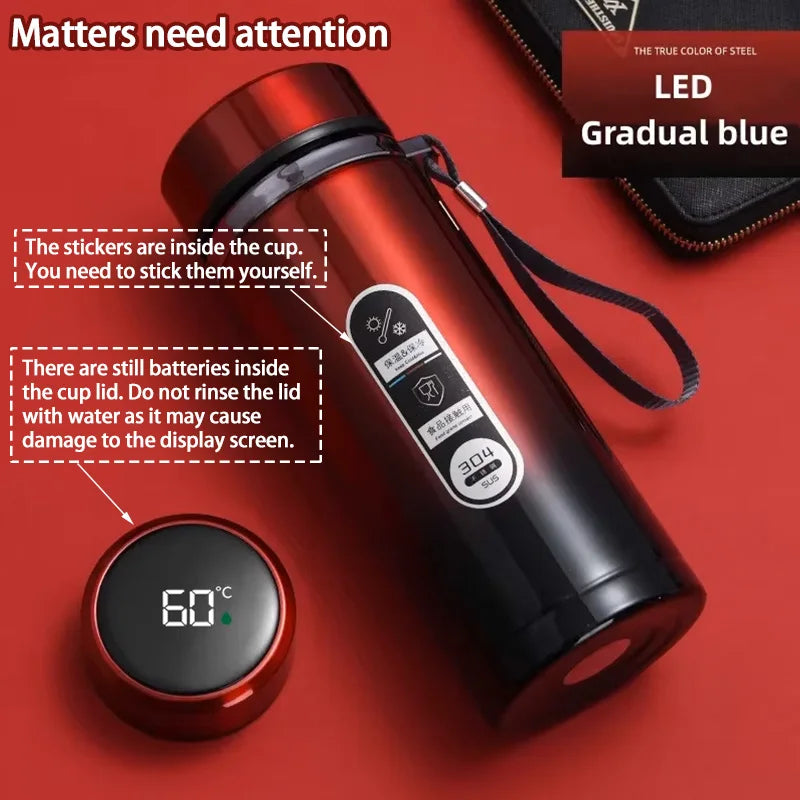 Botella Termo de Acero Inoxidable de 500 ml a 1 litro con Pantalla LED de Temperatura, Botella de Agua para Té Sus304, Termo al Vacío, Vasos Portátiles