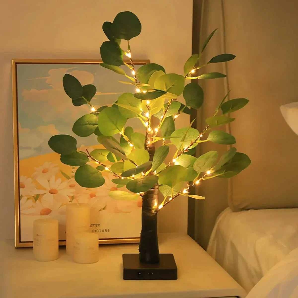 Luces LED para árbol de eucalipto artificial, con batería y USB, para decoración de habitaciones, fiestas, lámpara de Navidad, regalo de Acción de Gracias