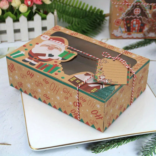 18pcs Christmas Cookie Gift Box, Kraft Paper Candy Packaging Box, Christmas Party Gift Box, Retail Store Display Box