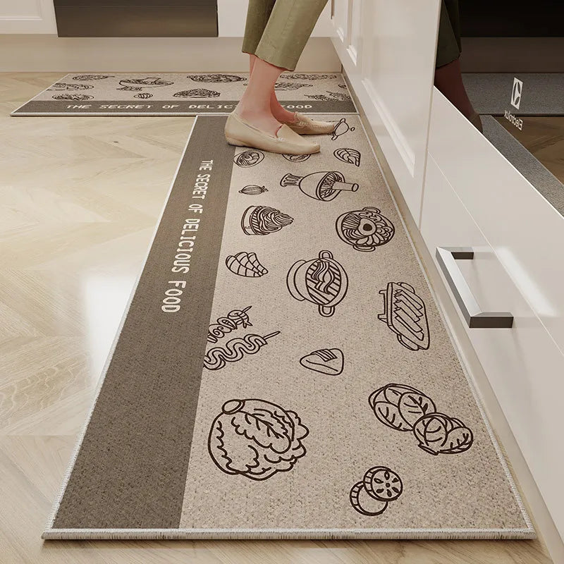 VIKAMA Alfombra de cocina de terciopelo de cristal de 1/2 pieza con diseño de dibujos animados, fácil de manejar, larga, resistente a la suciedad y antideslizante
