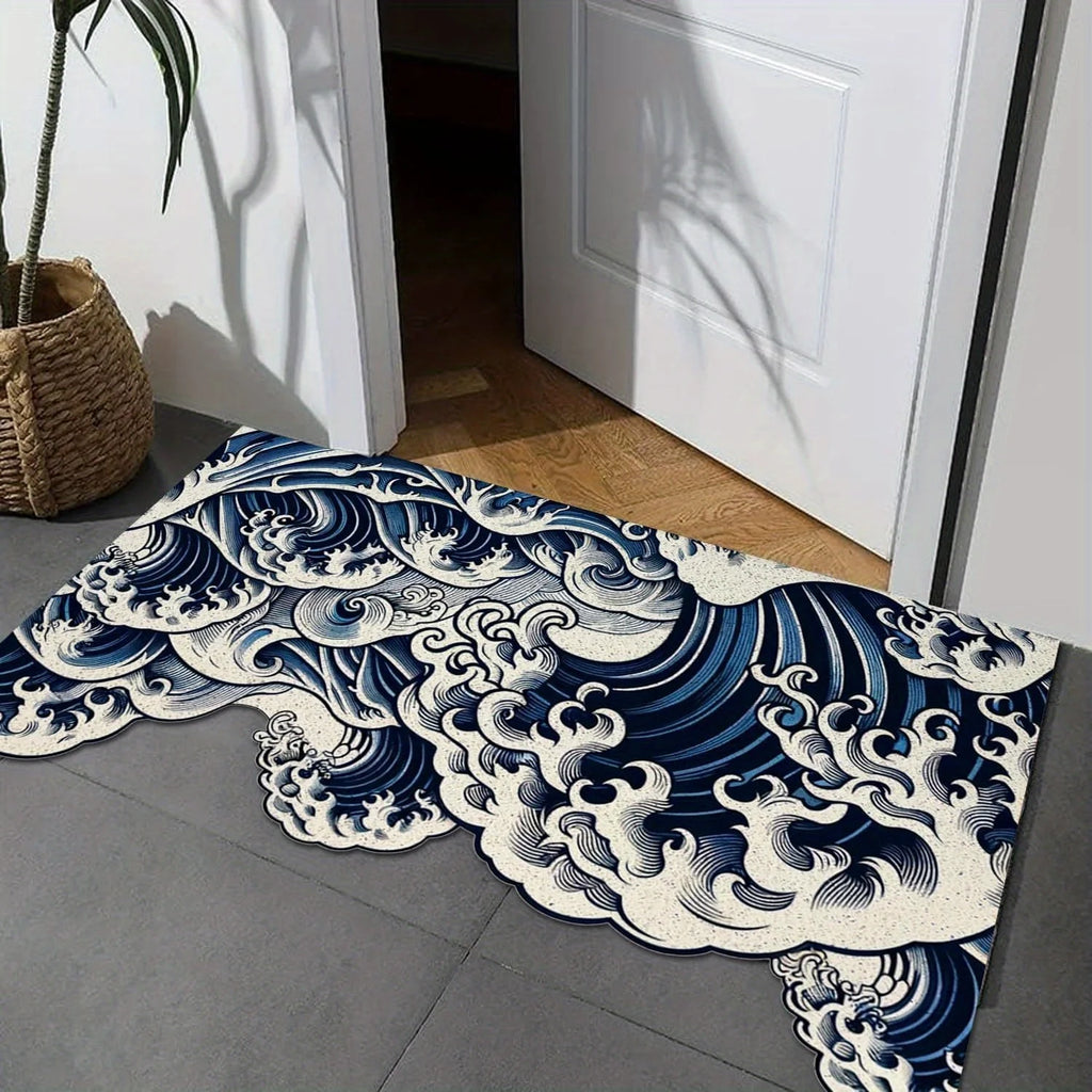 Alfombrilla de suelo VIKAMA con patrón de ondas, antideslizante y absorbente, suave. Alfombra decorativa para el hogar en la entrada, zona del baño.