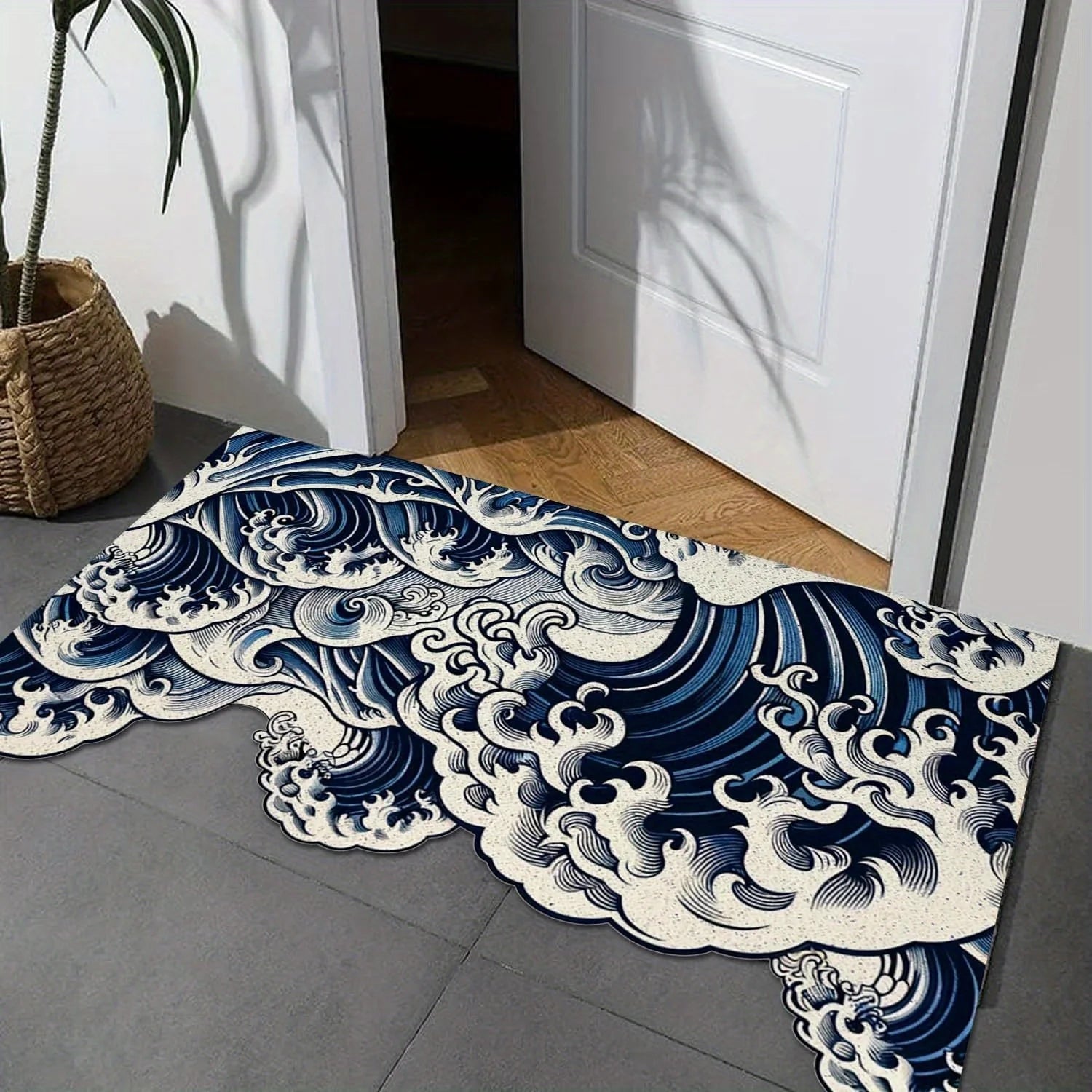 Alfombrilla de suelo VIKAMA con patrón de ondas, antideslizante y absorbente, suave. Alfombra decorativa para el hogar en la entrada, zona del baño.