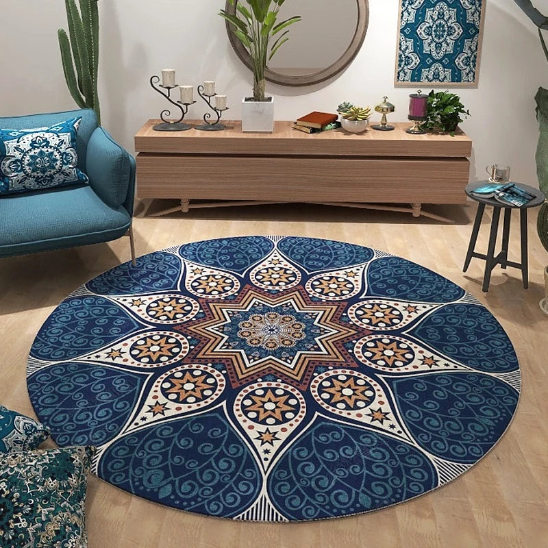 Alfombra Redonda VIKAMA Premium Étnica Vintage Persa Bohemio Sala de Estar Dormitorio Mecedora Alfombra de Suelo Decoración del Hogar