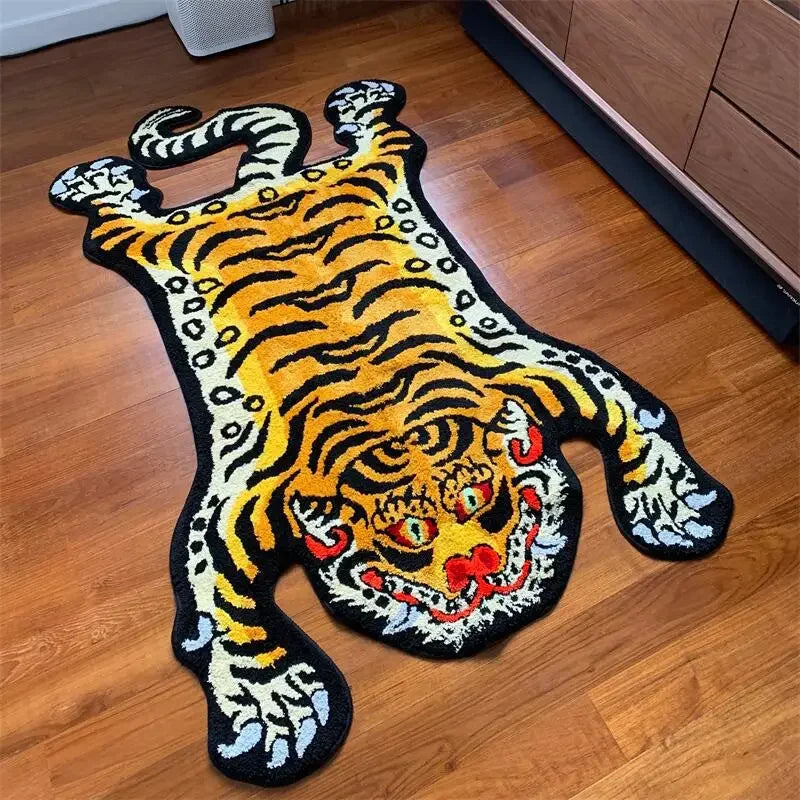 Alfombra con estampado de tigre VIKAMA, alfombra suave de imitación cachemir, alfombra cálida para mesita de noche de dormitorio, alfombrilla para el suelo de la sala de estar, decoración del hogar
