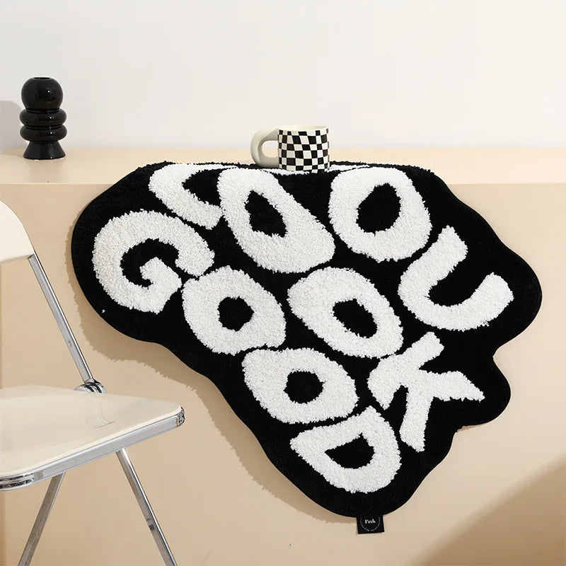 Tapis de sol VIKAMA à lettres irrégulières, tapis de surface en fausse soie douce et antidérapante, tapis de sol pour chaise de chambre à coucher, décoration intérieure
