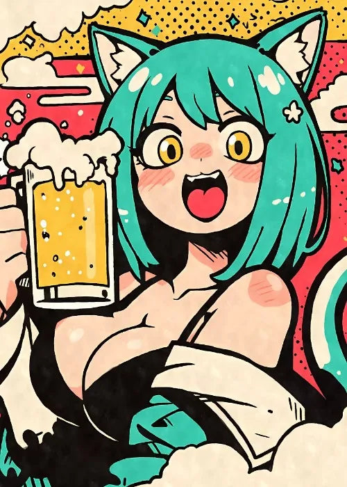 Cat Ear Anime Girl Eating Ramen Poster Aesthetic Anime Ramen Art Prints Japanese Style Cartoon Decor Sexy Girl Canvas Painting