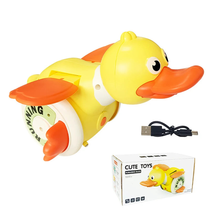 Canard Électrique Rotatif Simulation Recherche de Nourriture Rotation Libre Son&Lumière Musique Tummy Time Jouets de Ramper Jouet Éducatif