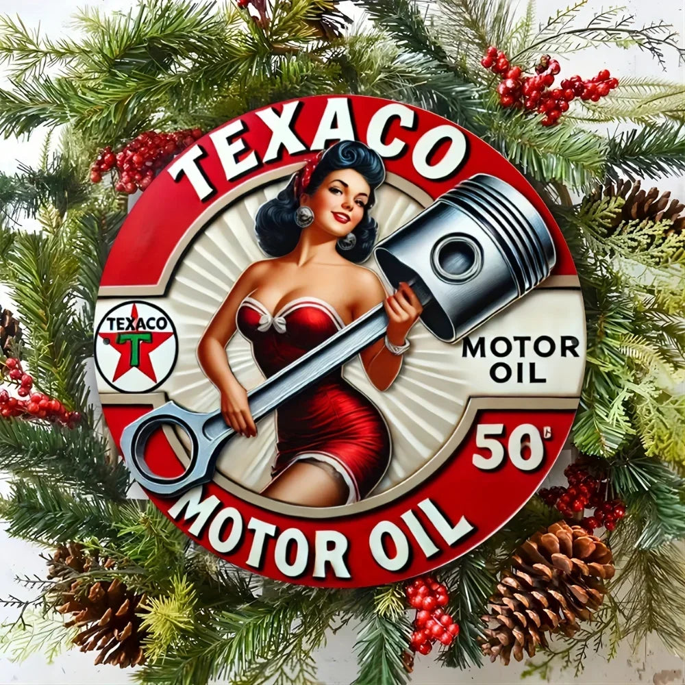 Collectors Choice Vintage Texaco Petroleum Round Metal Sign Outdoor Wall Decor for Garage Porch Home Cafe Bar Club Farmhouse